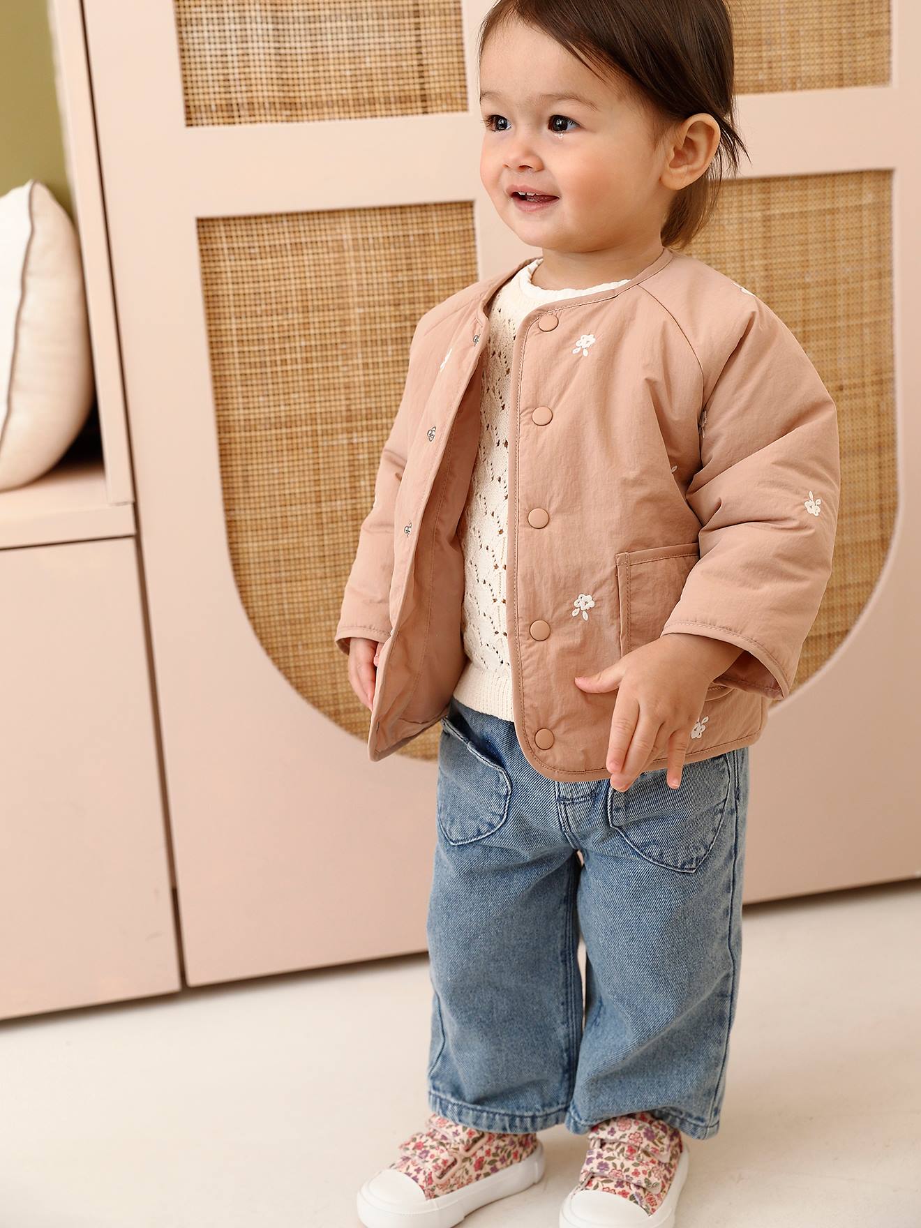 Veste brodée bébé fille noix de pécan