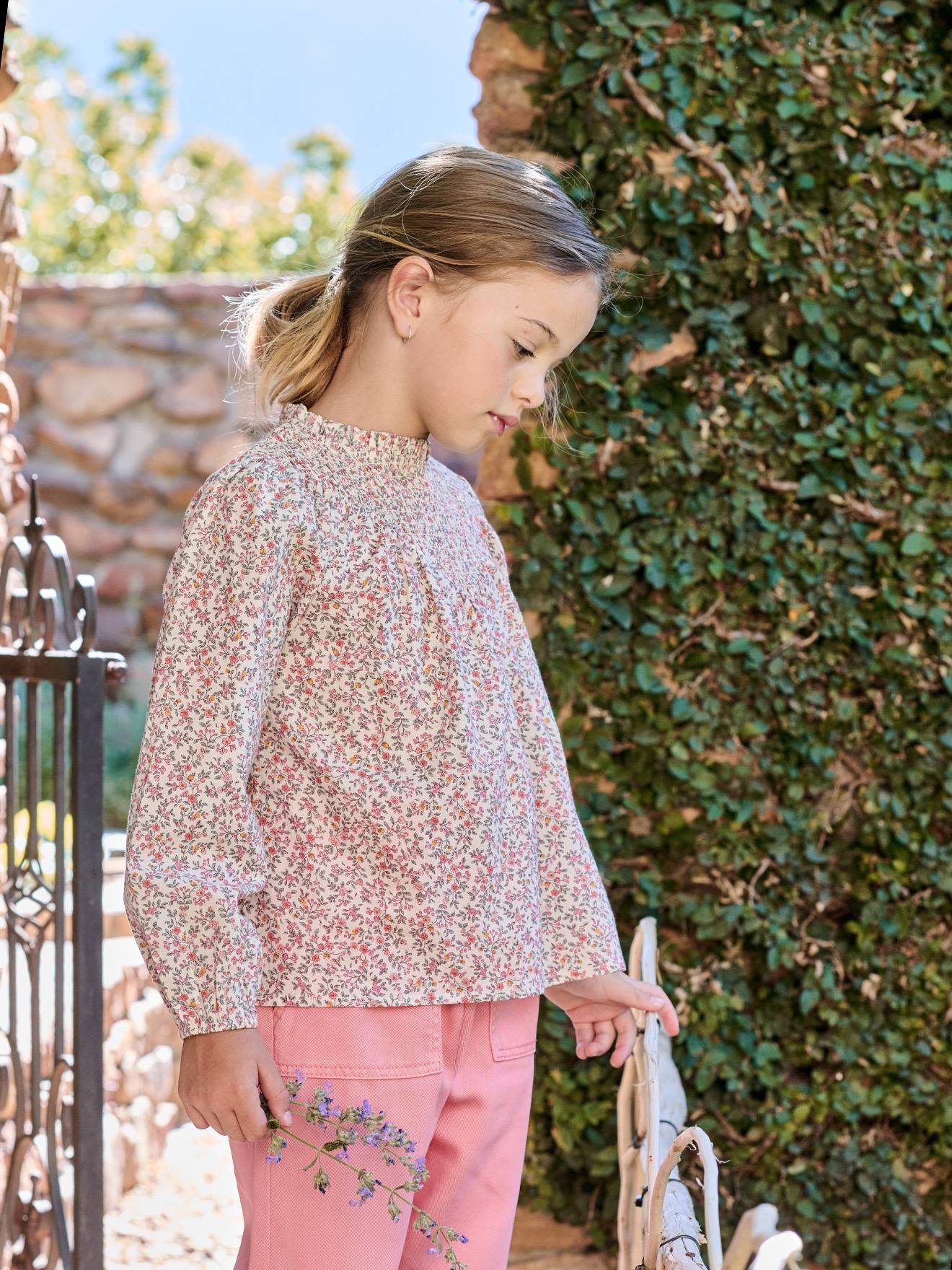 Blouse fille manches smockées écru