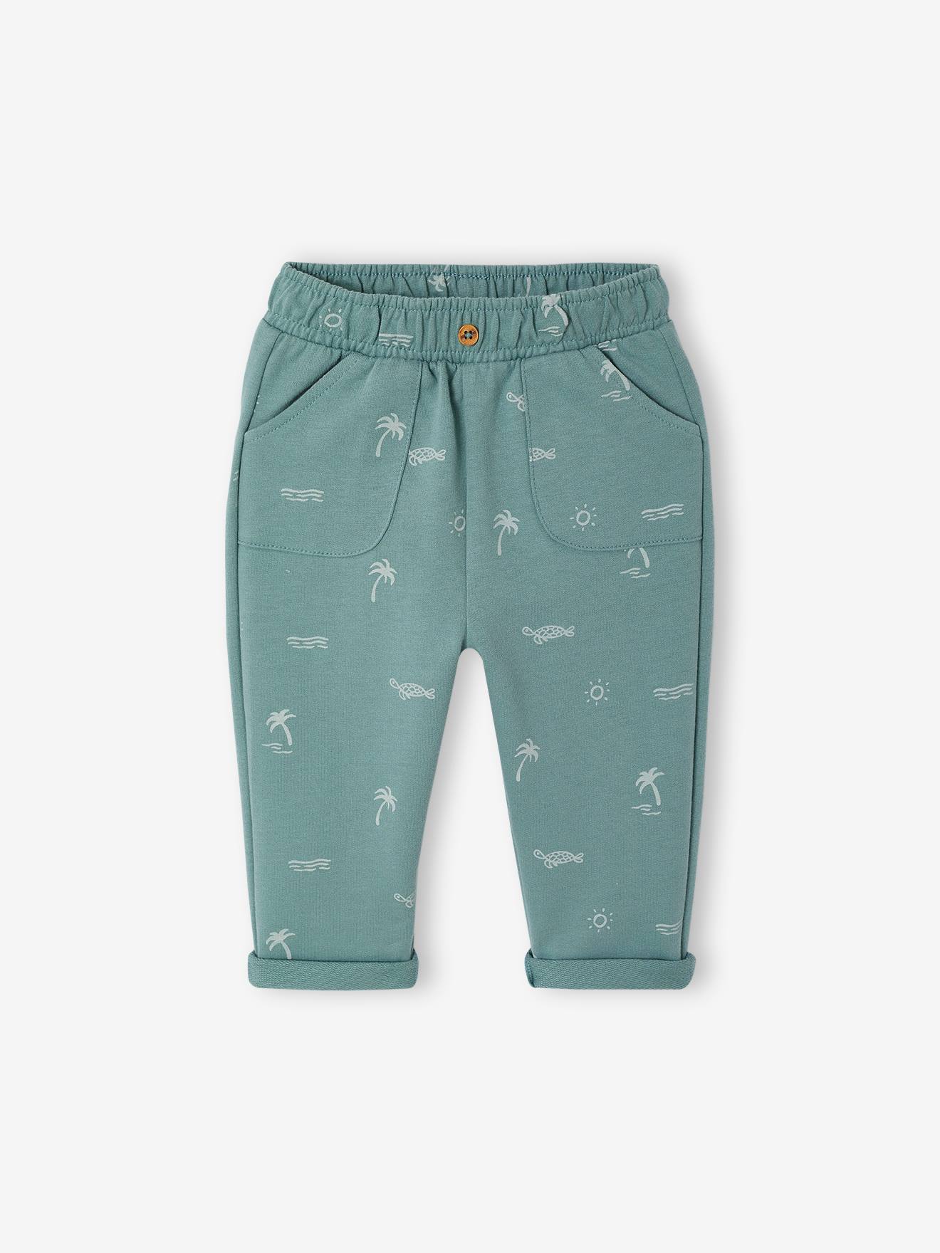 Pantalon bébé molleton imprimé vert émeraude