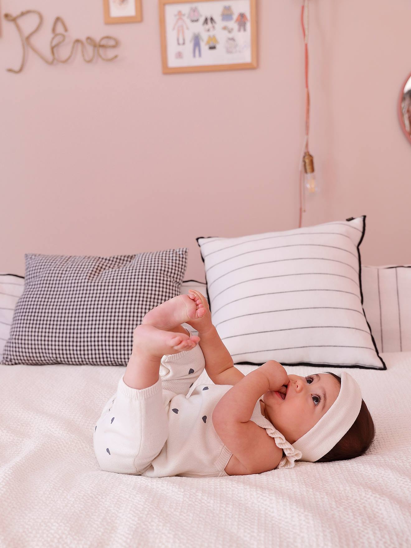 Coffret naissance salopette fille et bandeau écru