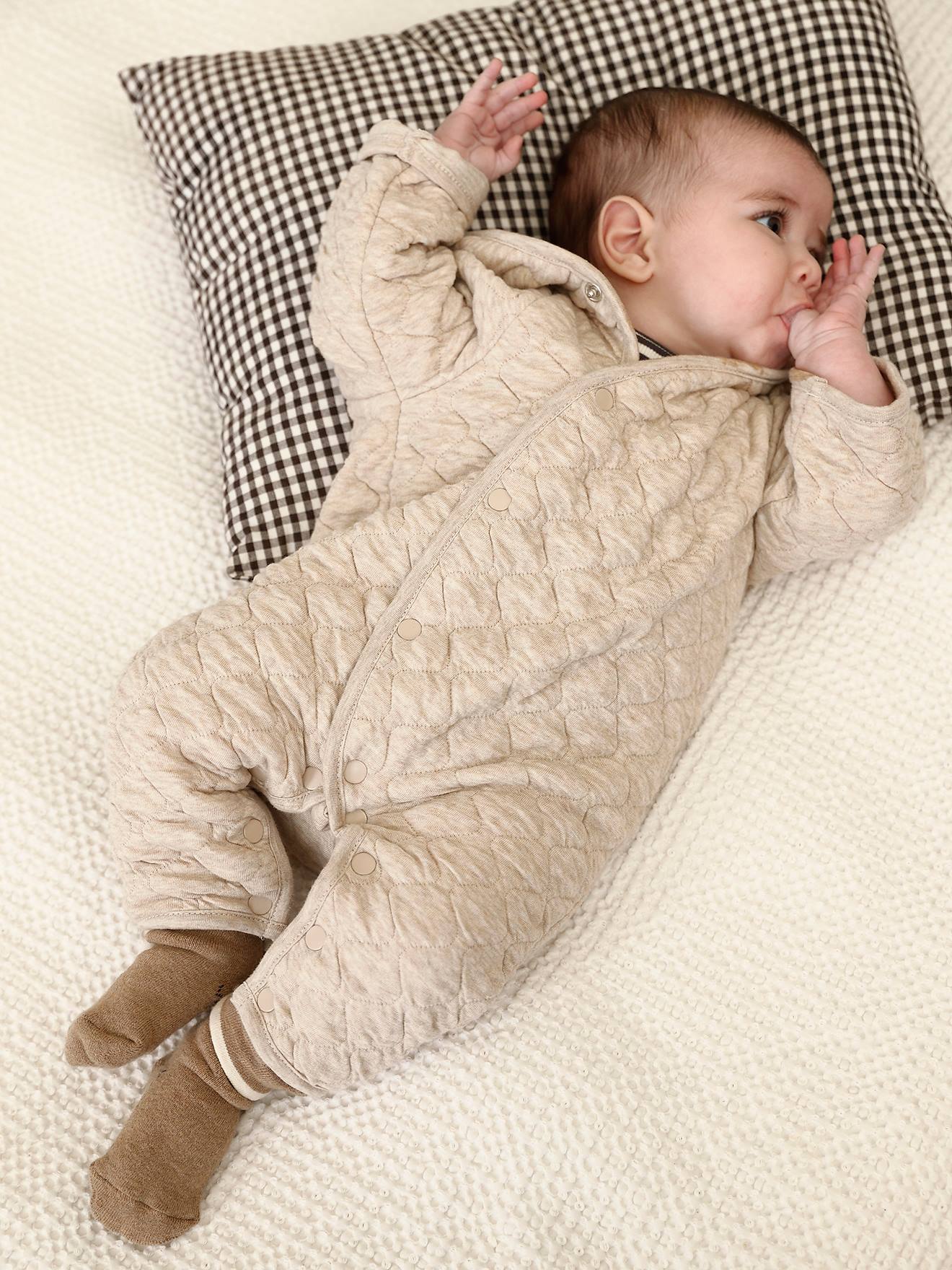 Combipilote bébé en jersey beige chiné (Vertbaudet) - Image 1