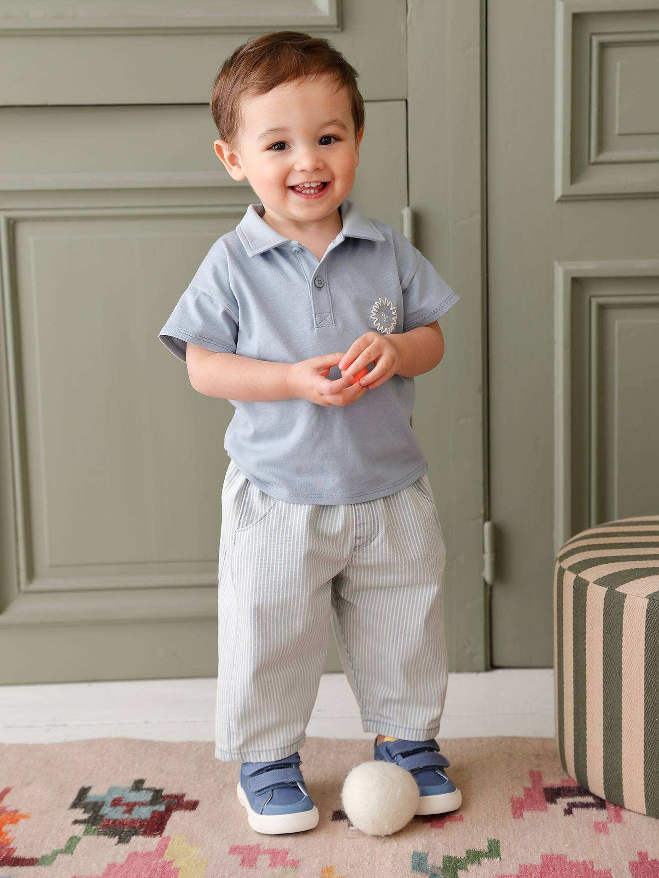 Ensemble polo pantalon bébé garçon rayé bleu