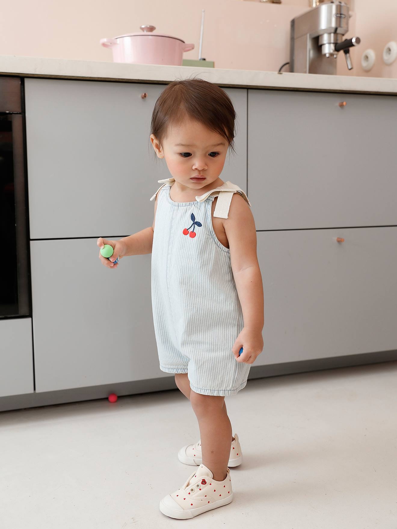 Combishort bébé fille coton rayé bleu