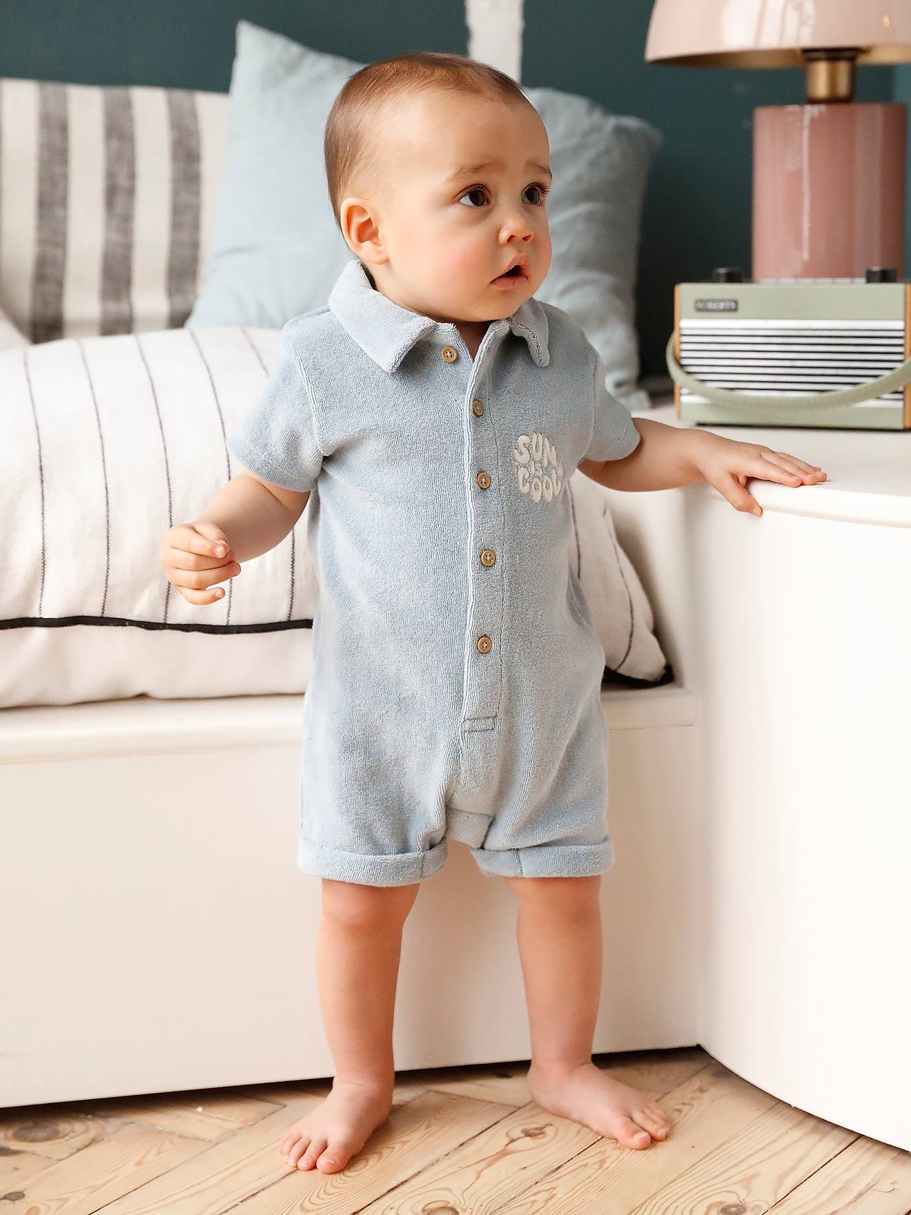 Combishort bébé en éponge bleu ciel