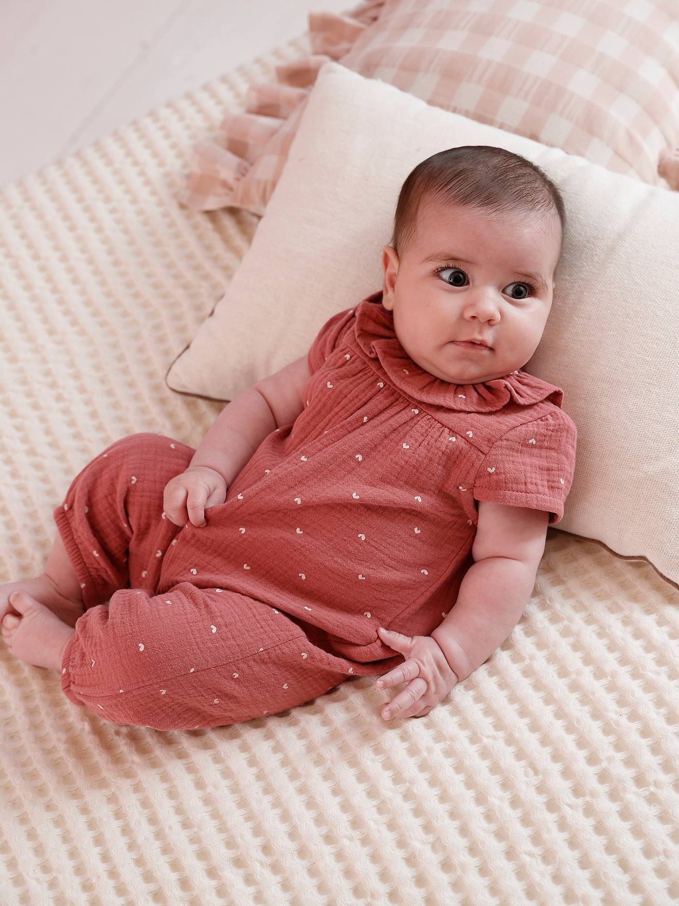 Combinaison bébé fille manches courtes blush