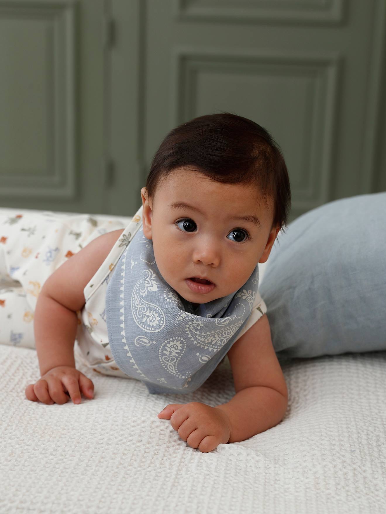 Ensemble combi bandana bébé écru