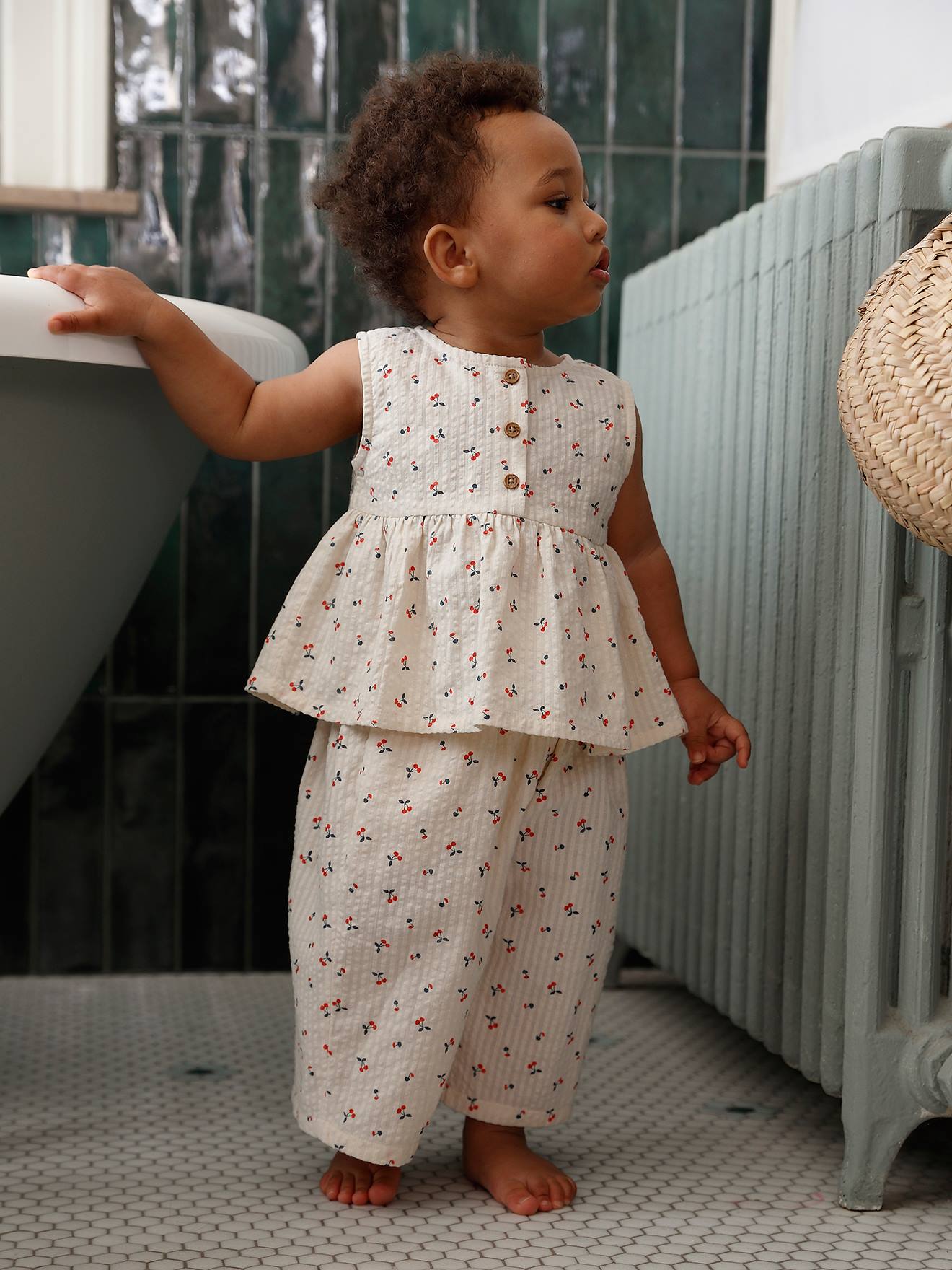 Ensemble top pantalon large bébé écru