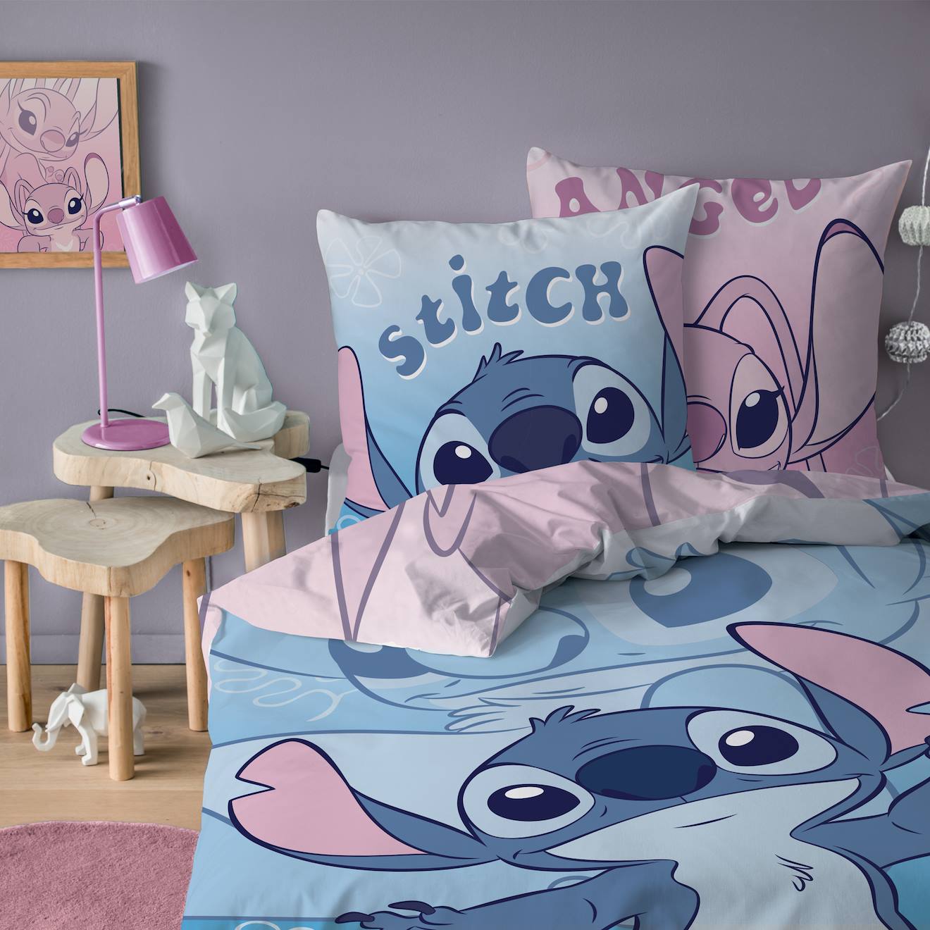 Parure De Lit Imprimée Réversible 100% Coton, Disney Home Stitch Magic Duo Rose