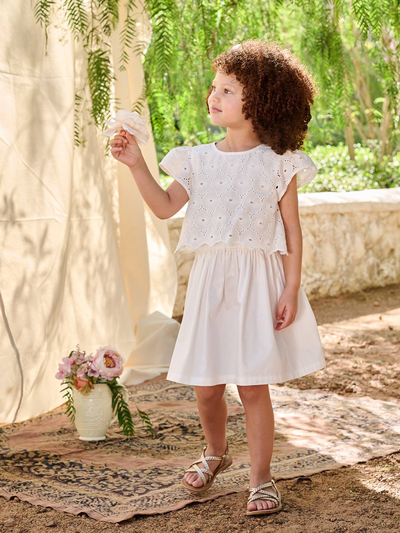 Robe patineuse fille bi-matière blanc