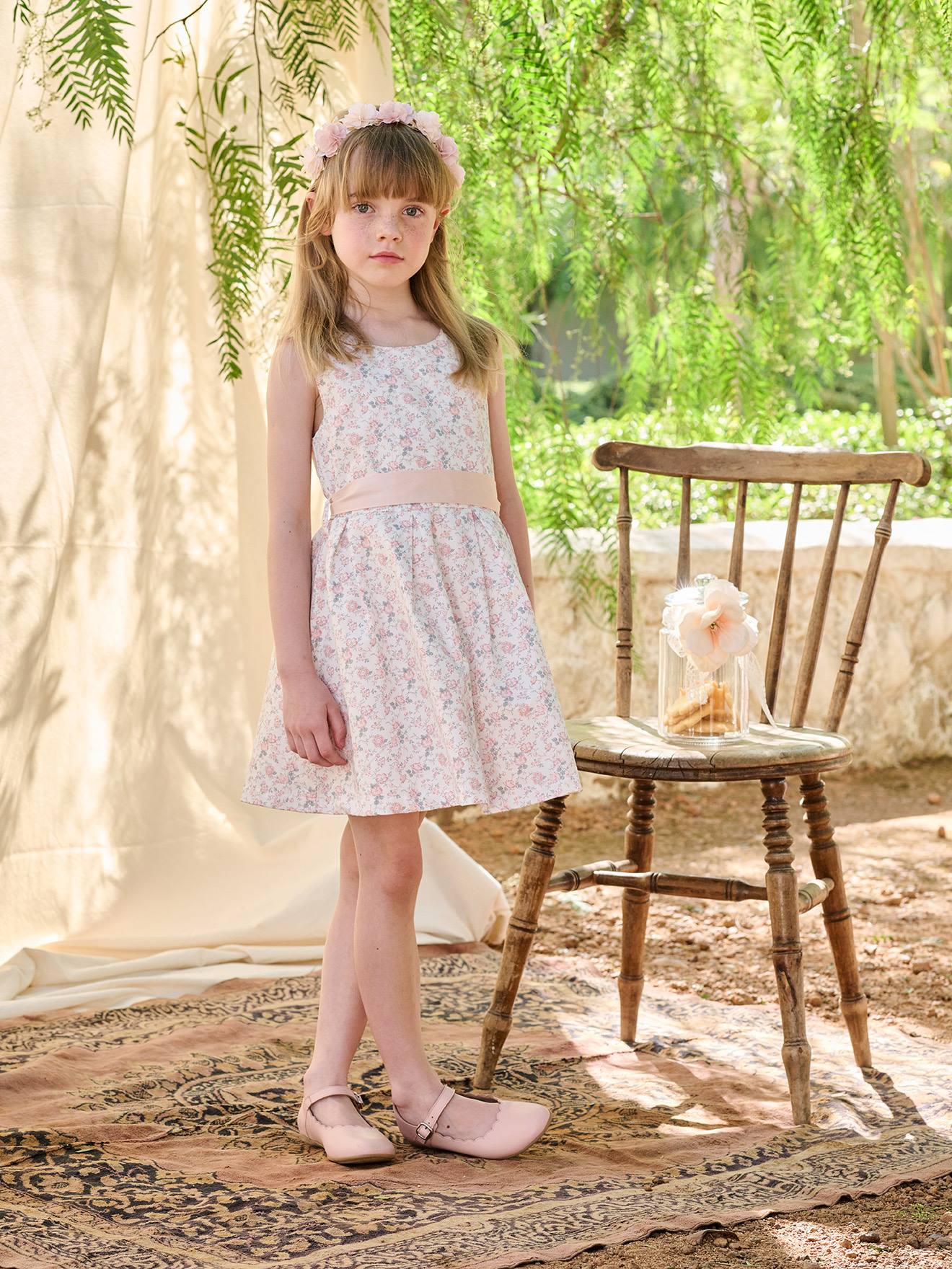 Robe de crmonie motifs fleurs fille rose ple 21 €