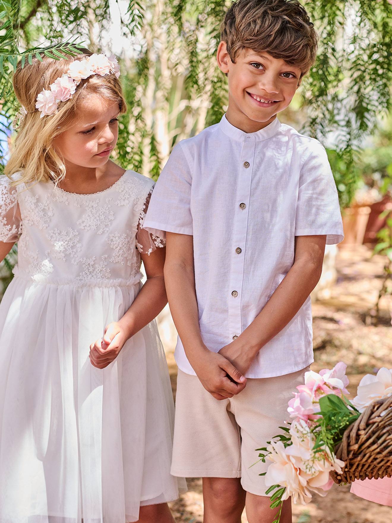 Chemise en lin col Mao garçon blanc