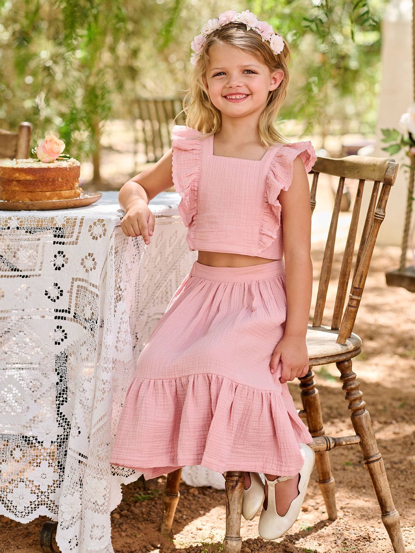 Ensemble fille cérémonie blouse jupe à volant blush