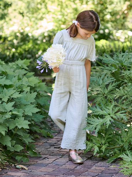 Fille-Combinaison fille en gaze de coton avec broderie