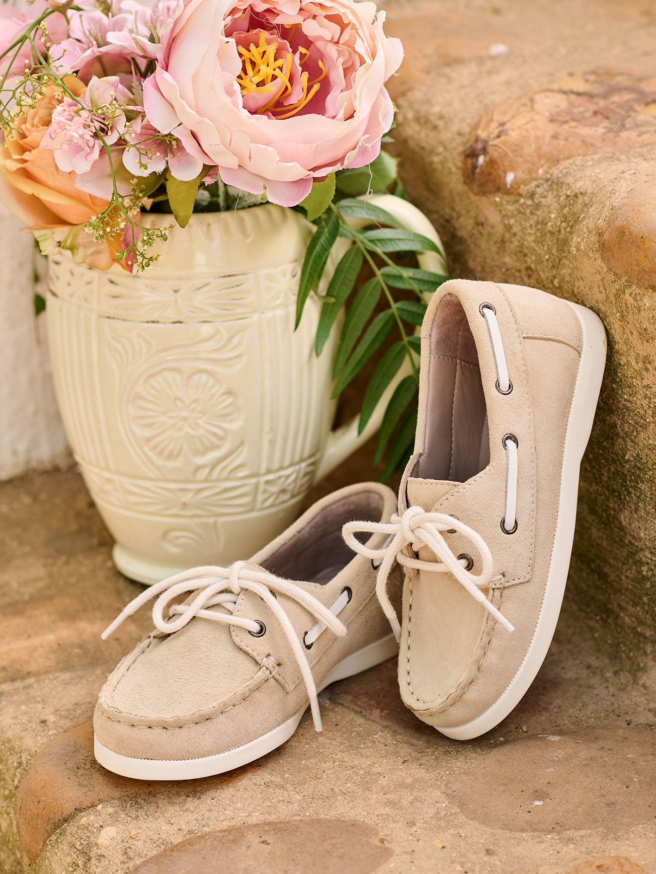 Chaussures bateau enfant garçon cuir beige