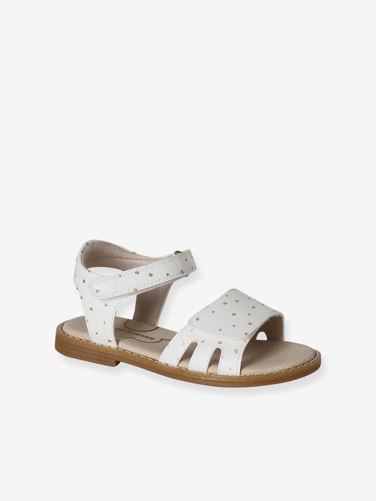 Sandales pailletées scratchées enfant collection maternelle blanc imprimé