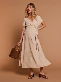 Vêtements de grossesse-Robe longue grossesse effet cache-coeur en gaze de coton