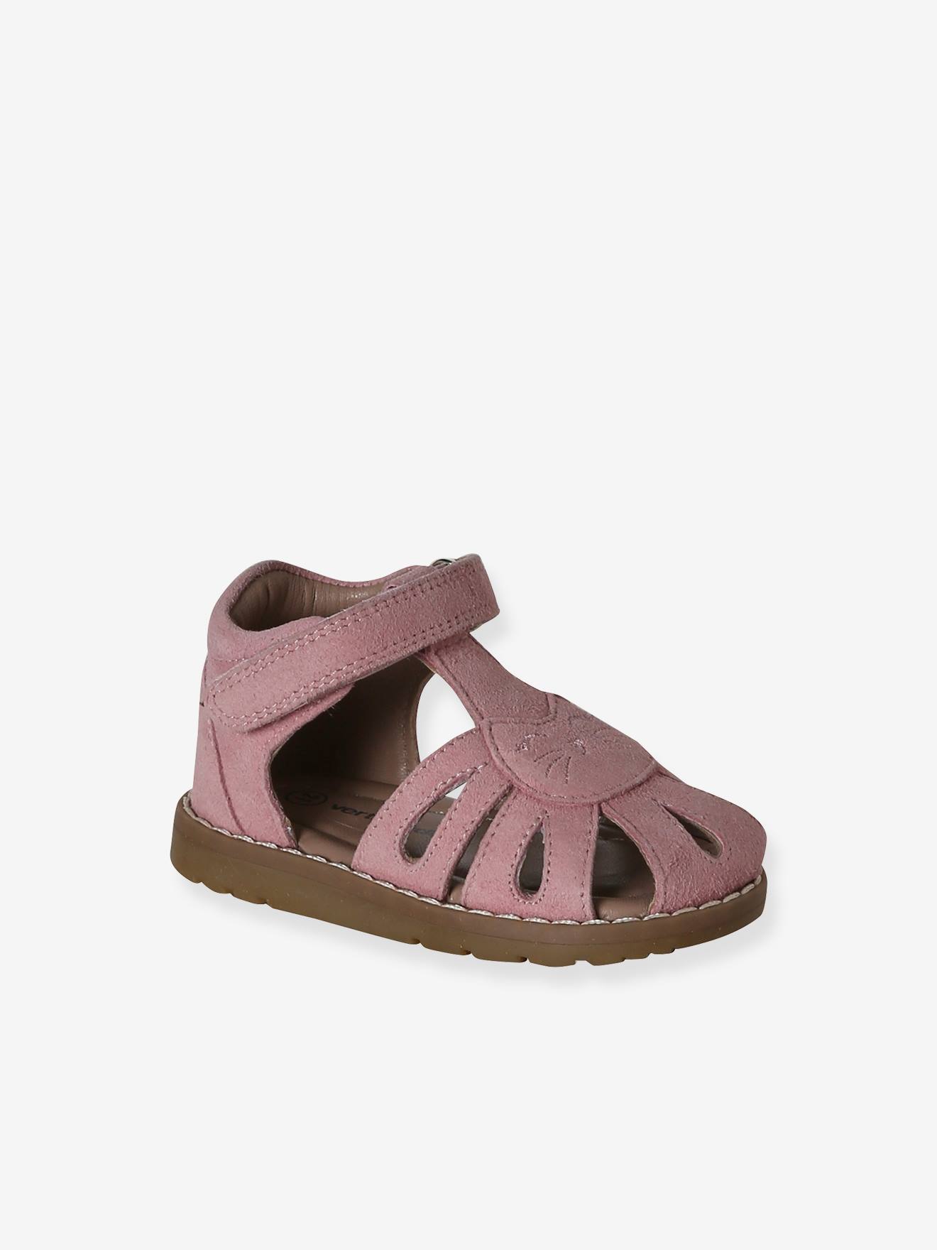 Sandales bébé cuir à scratchs fermées rose