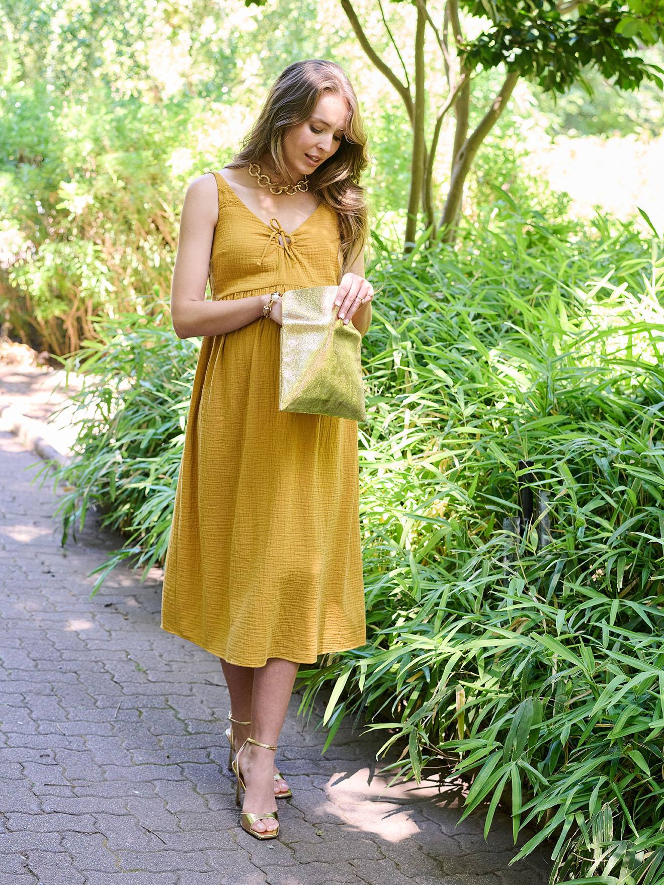 Robe longue grossesse allaitement ocre