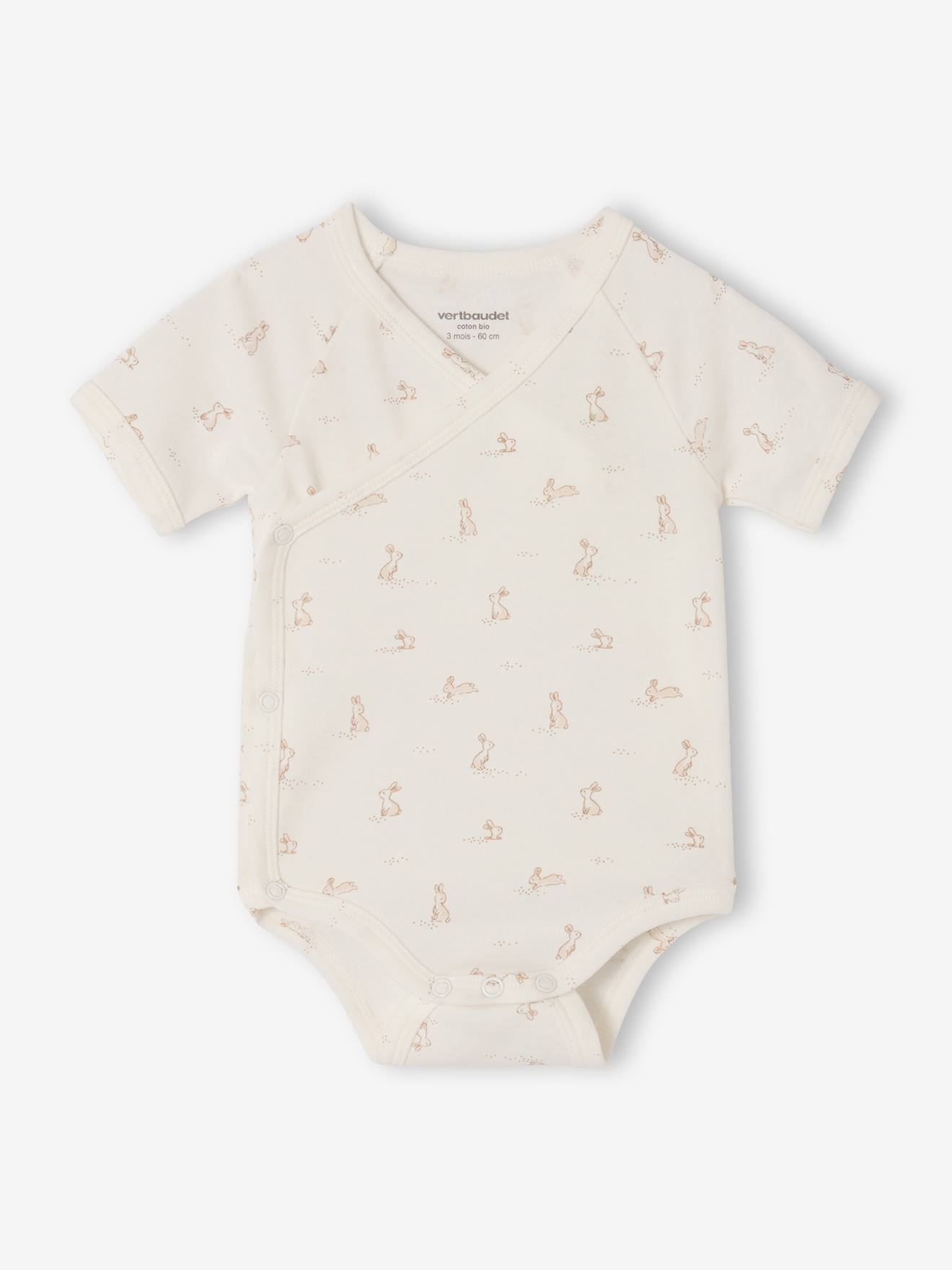 Lot 5 bodies bébé manches courtes lapin gris chiné (Vertbaudet) - Image 1