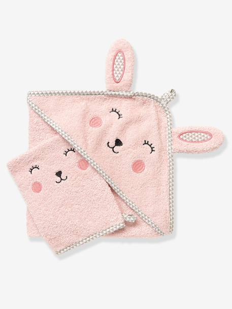 Cape De Bain Bebe A Capuche Brodee Animaux Oeko Tex Rose Vertbaudet