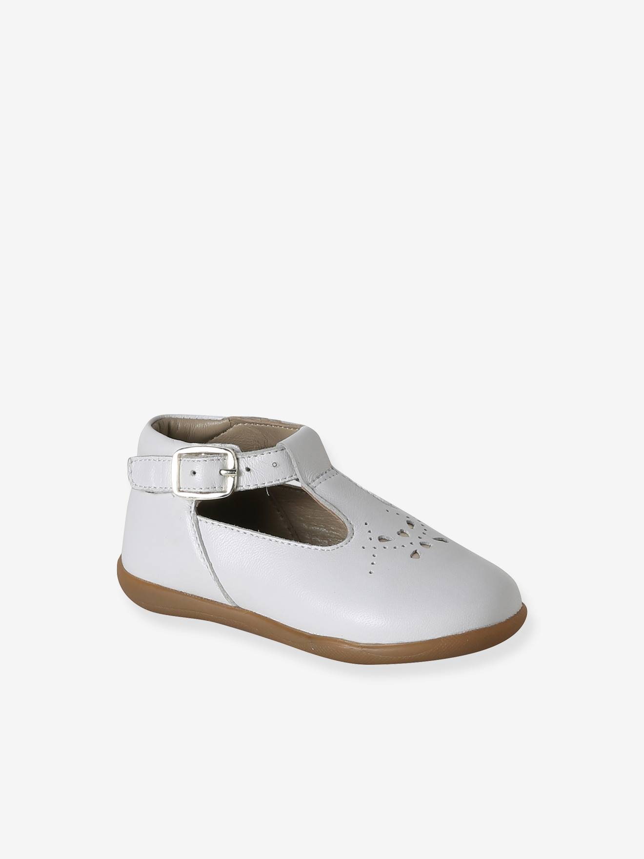 Chaussures salomés bébé fille cuir boucle blanc