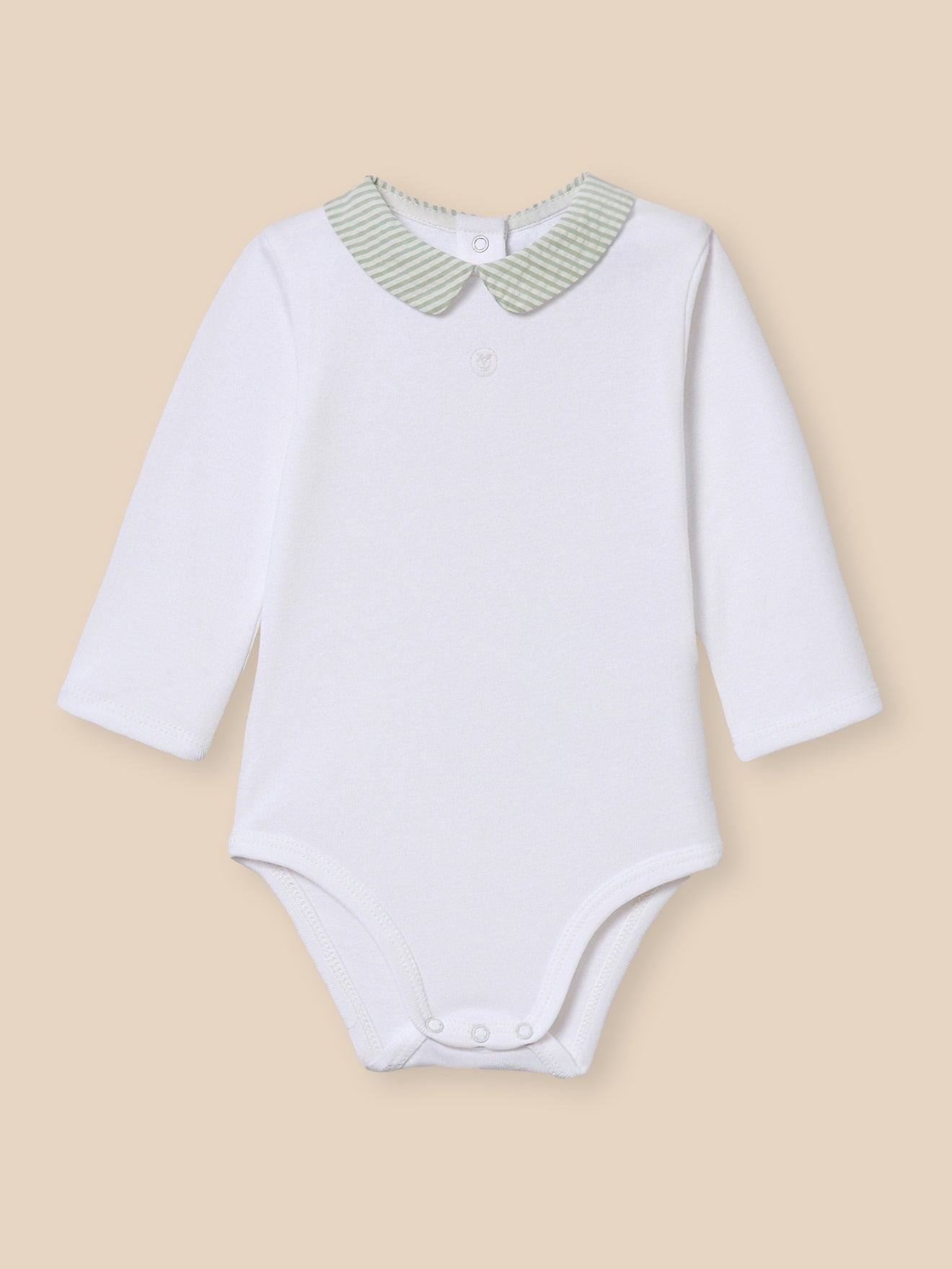 Body Bébé Col À Carreaux - Coton Biologique Rayure Amande