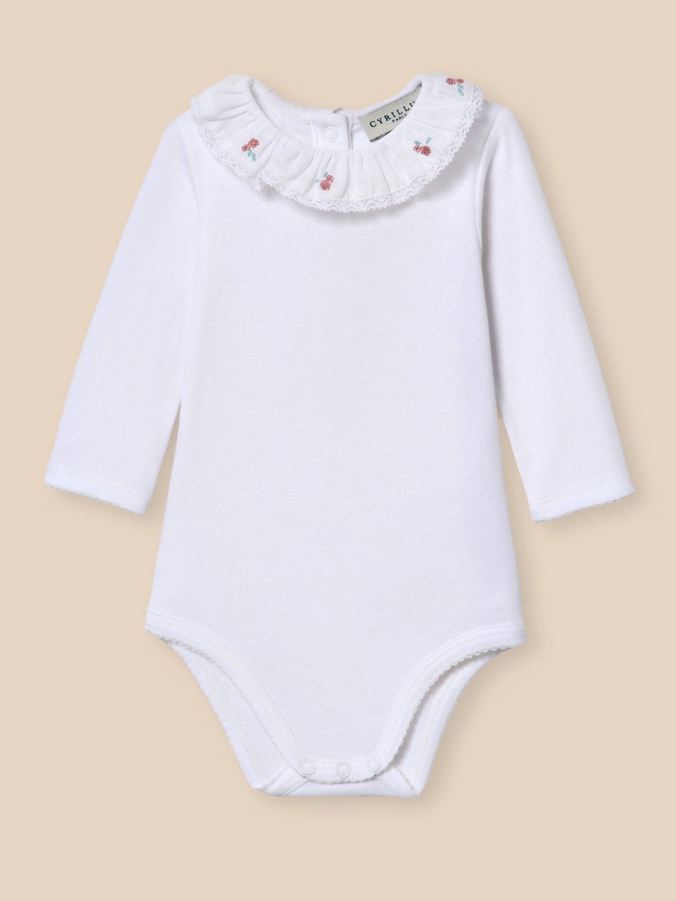 Body Bébé Col En Broderie Anglaise - Coton Biologique Blanc Casse