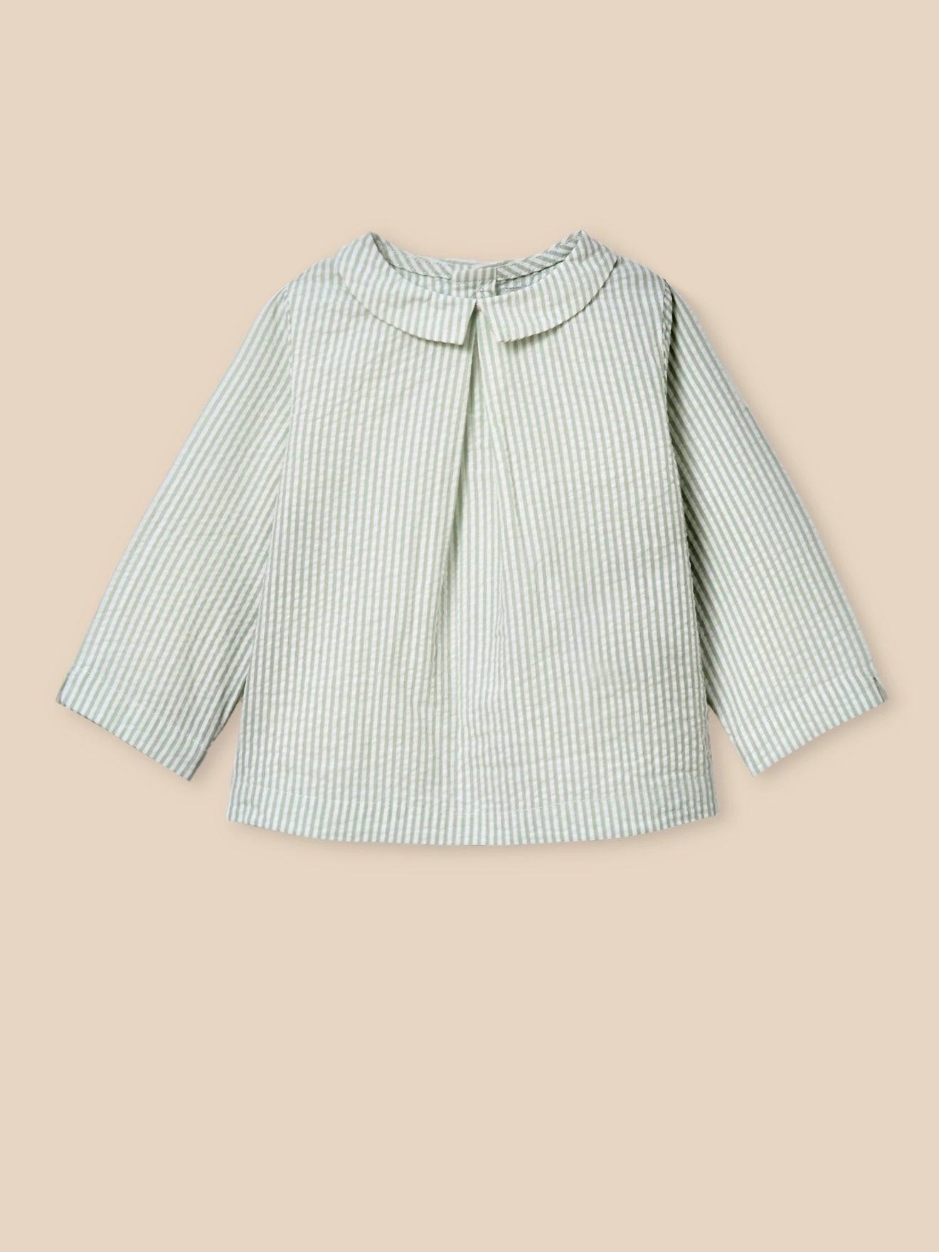 Chemisier guimpe rayée bébé rayure amande