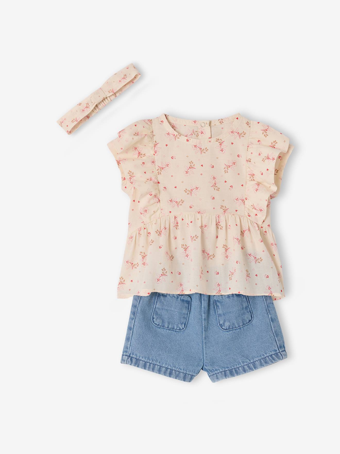 Ensemble short blouse bébé fille écru