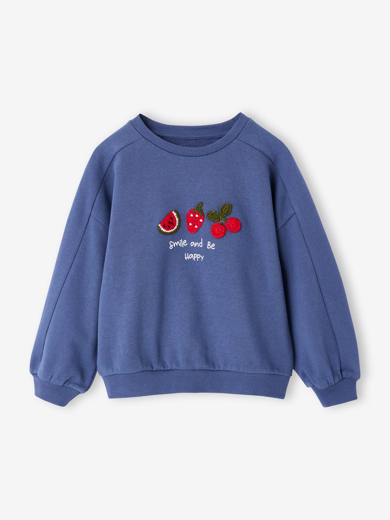 Sweat fille motif fantaisie indigo