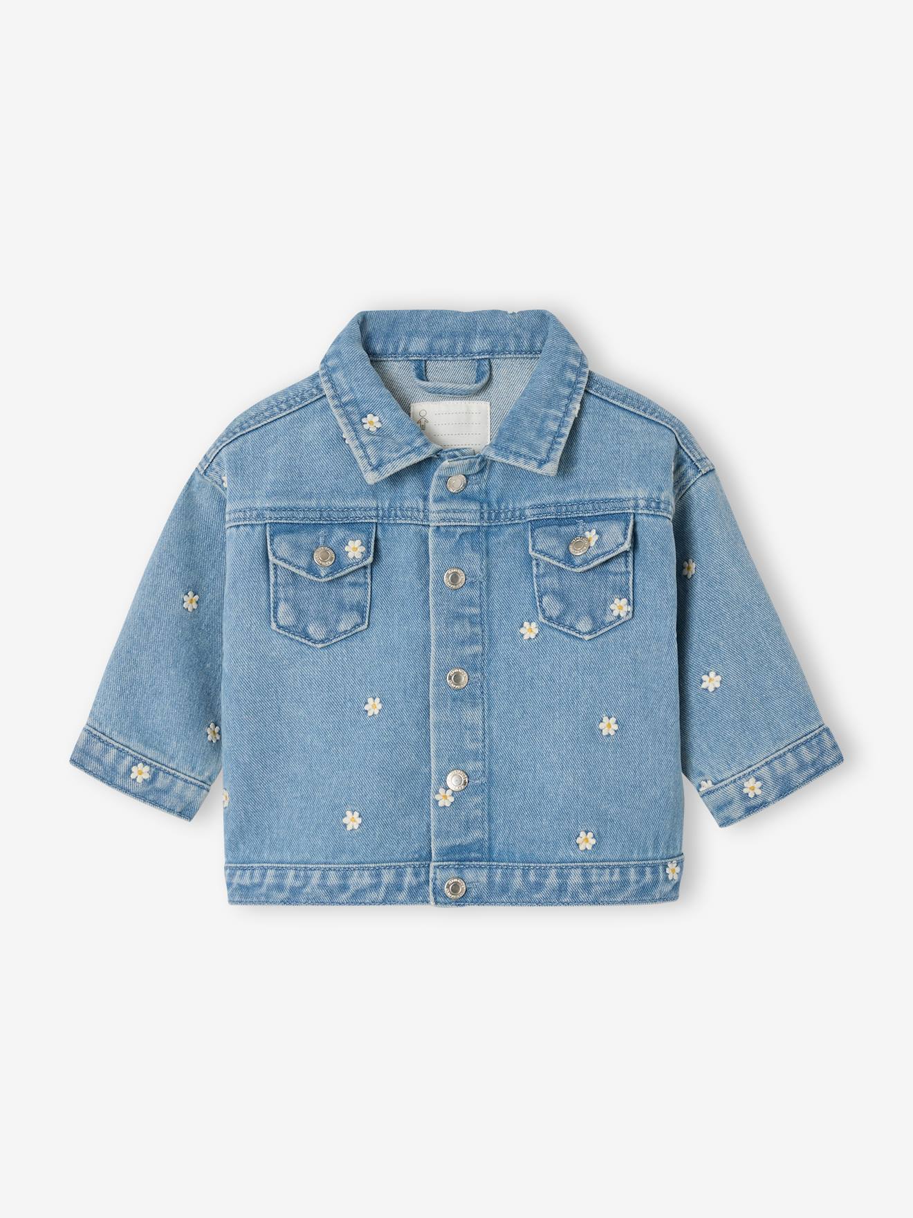 Veste denim bébé fille fleurs stone