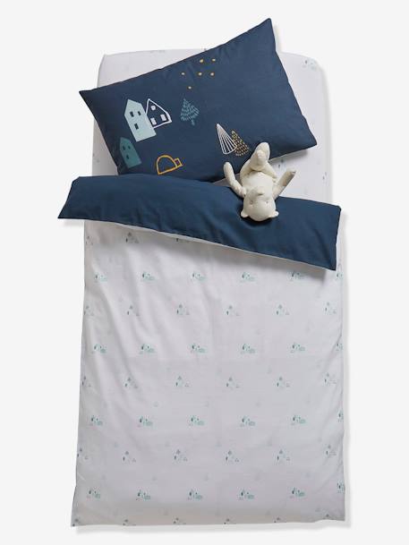 Housse De Couette Bebe Laponie Oeko Tex Bleu Nuit Vertbaudet