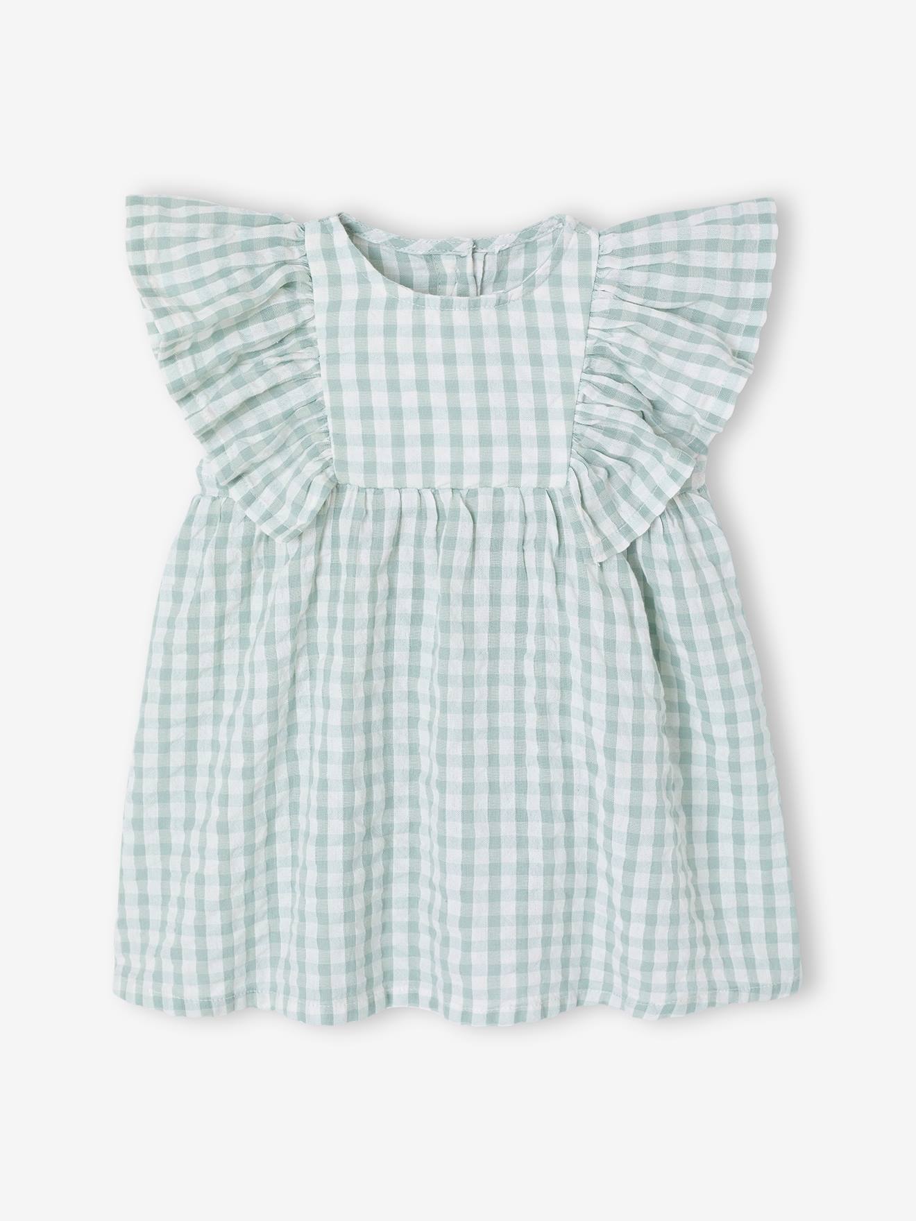 Robe bb en seersucker carreaux vert 14 €