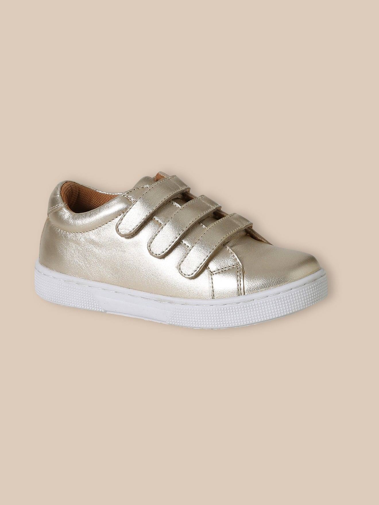 Baskets En Cuir Irisé Dore