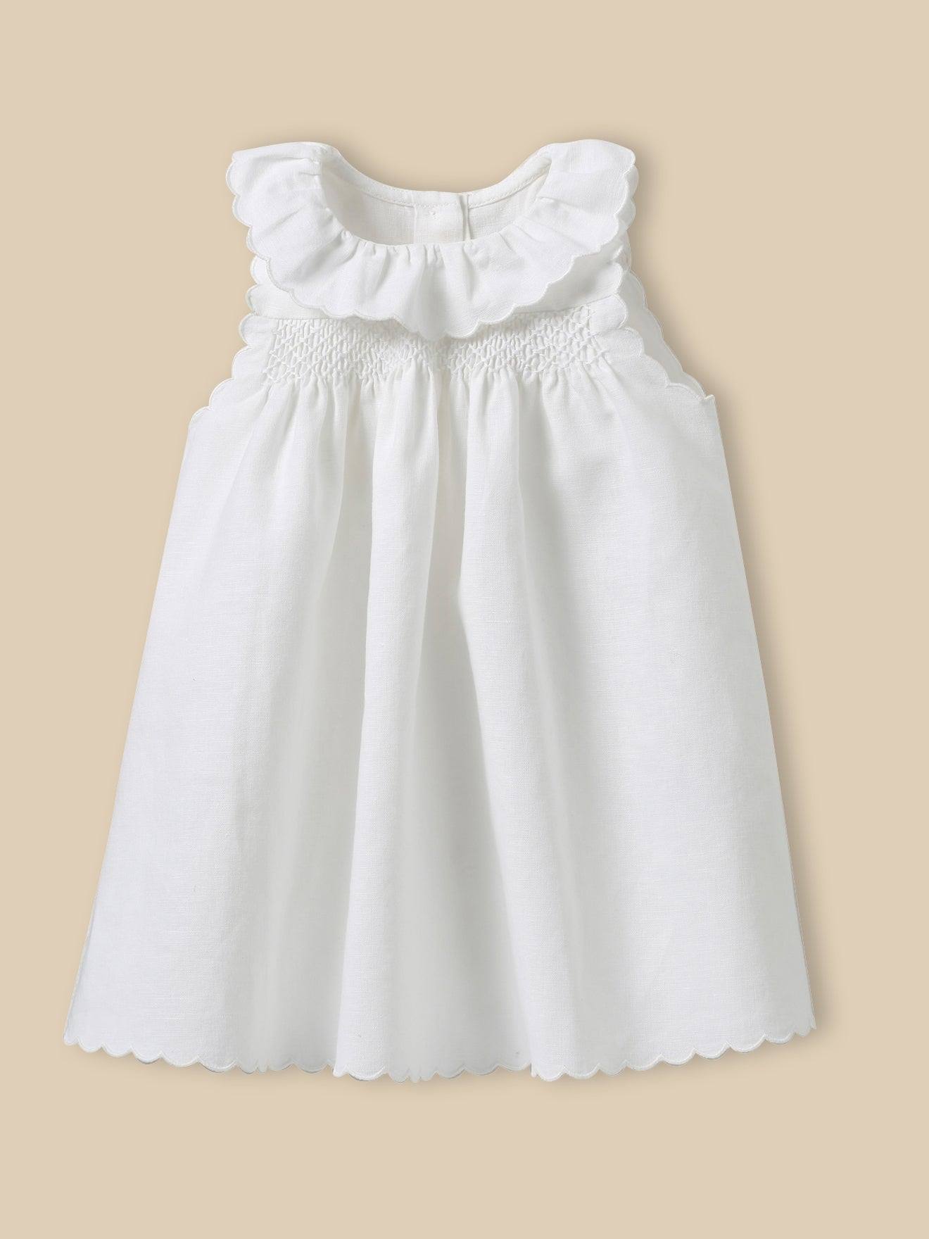 Robe Lin Et Coton Bébé Camille - Collection Fêtes Et Mariages Blanc Doux