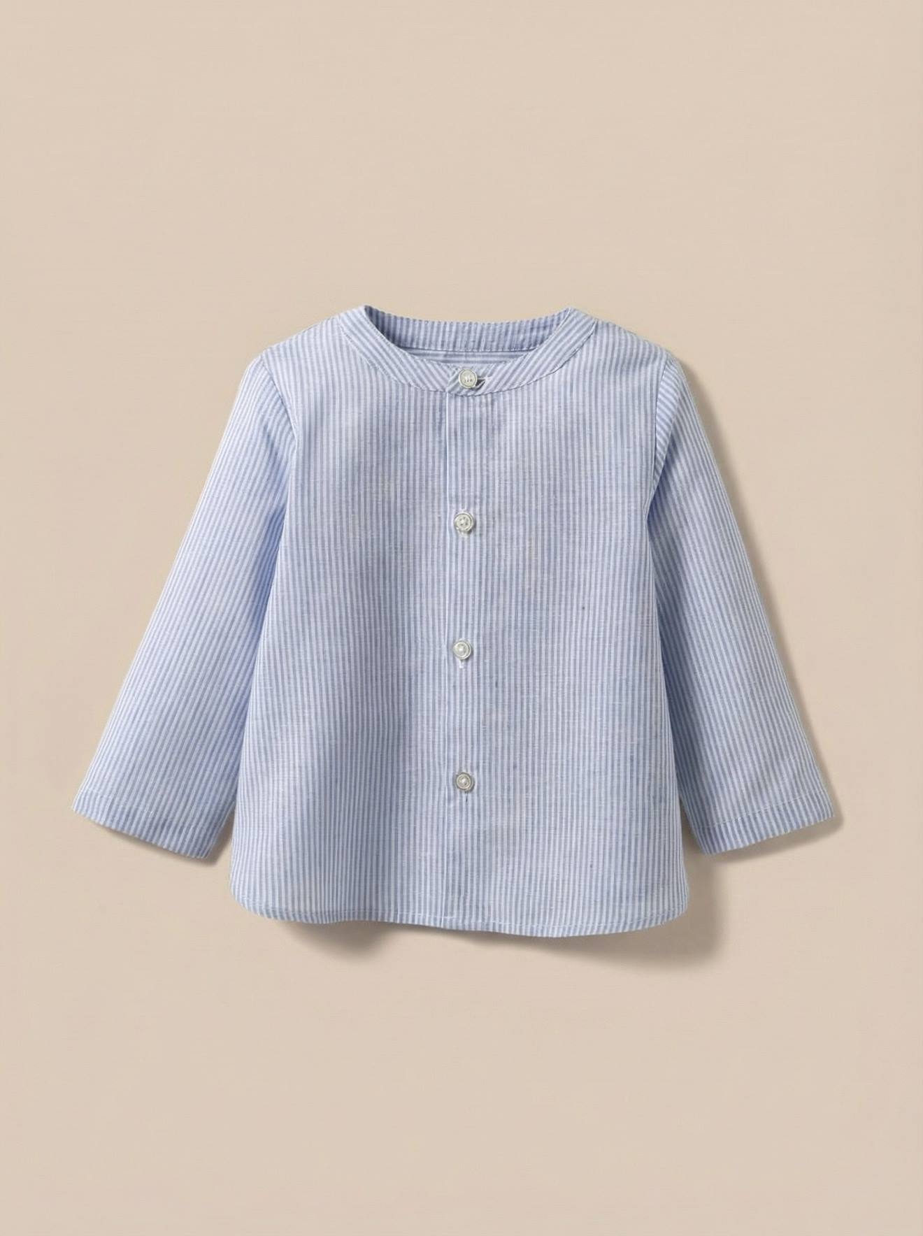 Chemise Rayée En Lin Et Coton Bébé Rayure Bleue