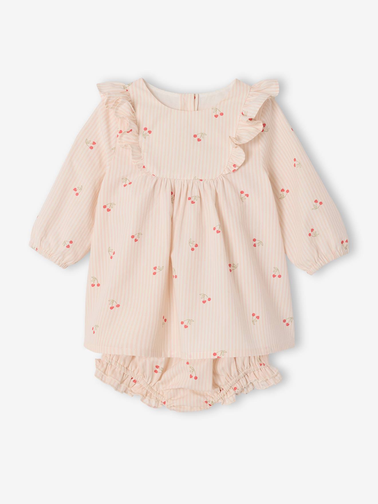 Ensemble 2 pièces robe et bloomer cerises écru