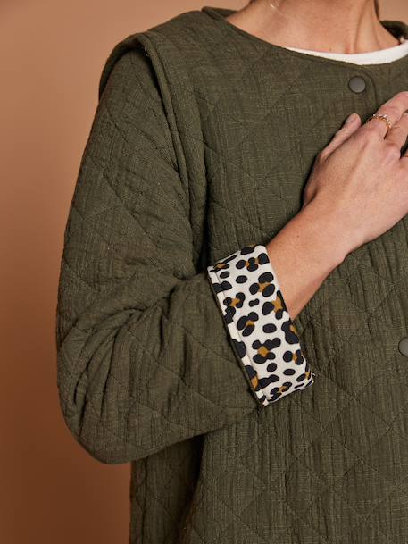 Veste matelassée évolutive avec protège-bébé grossesse et post grossesse en gaze de coton écru+kaki 17 - vertbaudet enfant 