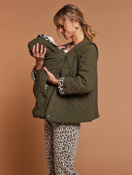 Veste matelassée évolutive avec protège-bébé grossesse et post grossesse en gaze de coton écru+kaki 9 - vertbaudet enfant 