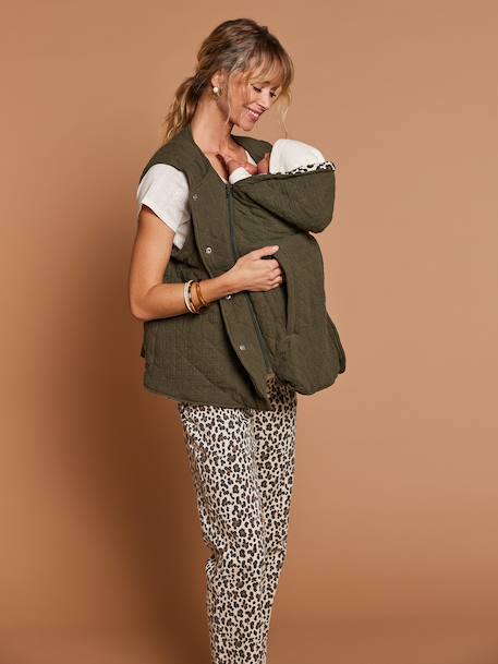 Veste matelassée évolutive avec protège-bébé grossesse et post grossesse en gaze de coton écru+kaki 11 - vertbaudet enfant 