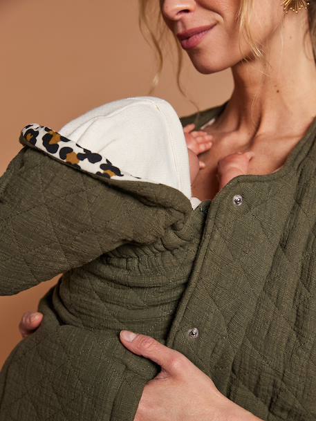 Veste matelassée évolutive avec protège-bébé grossesse et post grossesse en gaze de coton écru+kaki 16 - vertbaudet enfant 