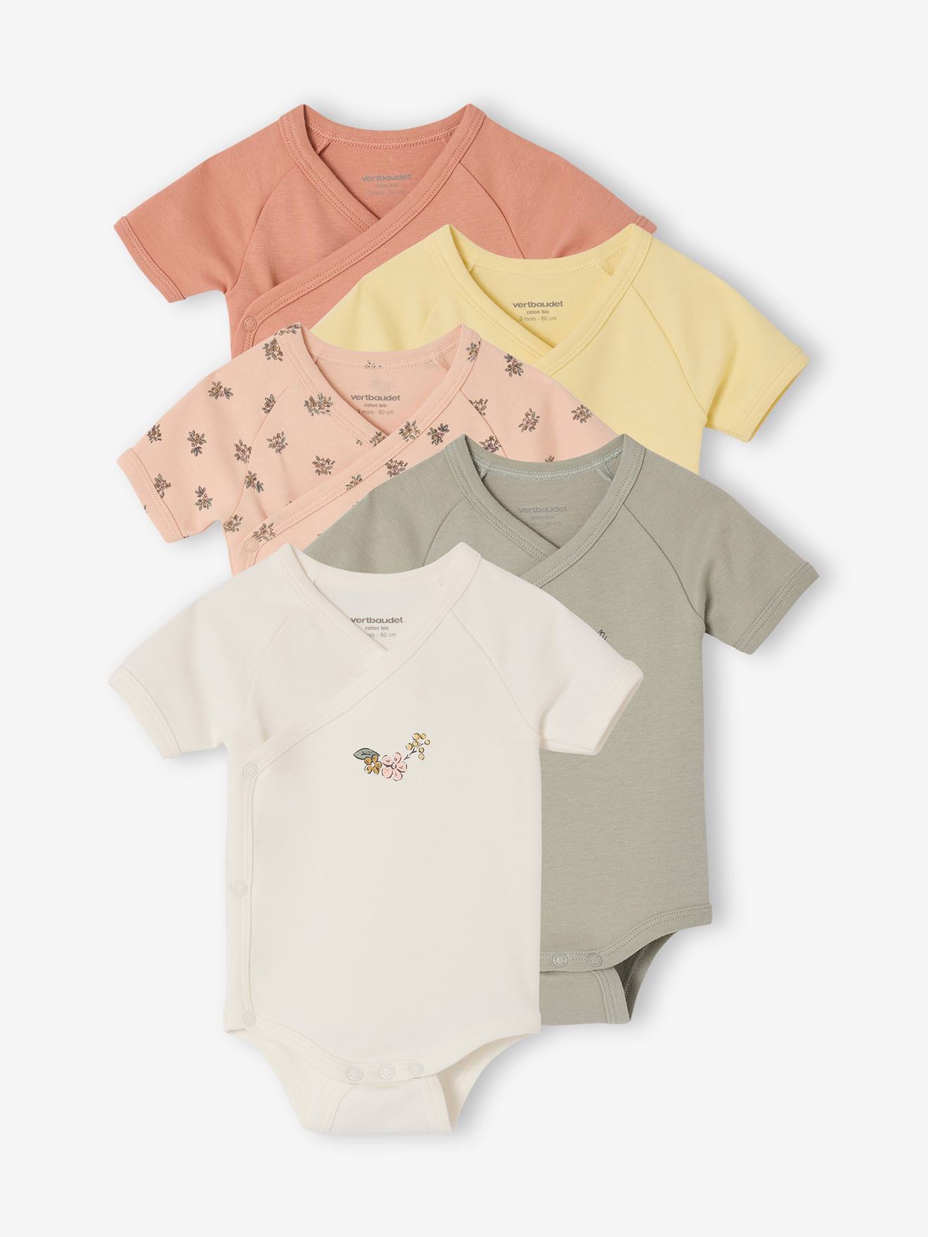 Lot 5 bodies manches courtes fleuris rose