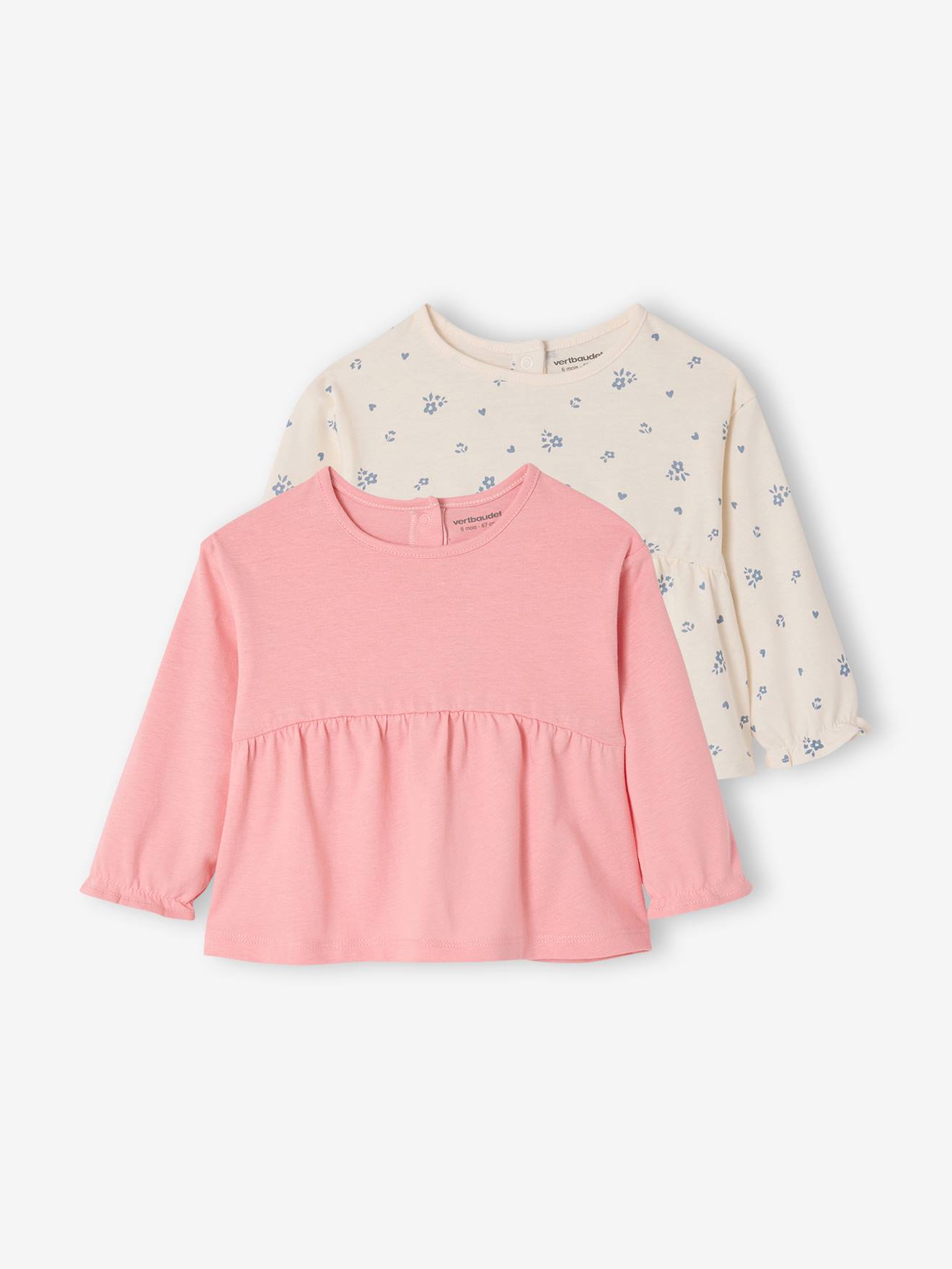 Lot 2 T-shirts manches longues bébé rose