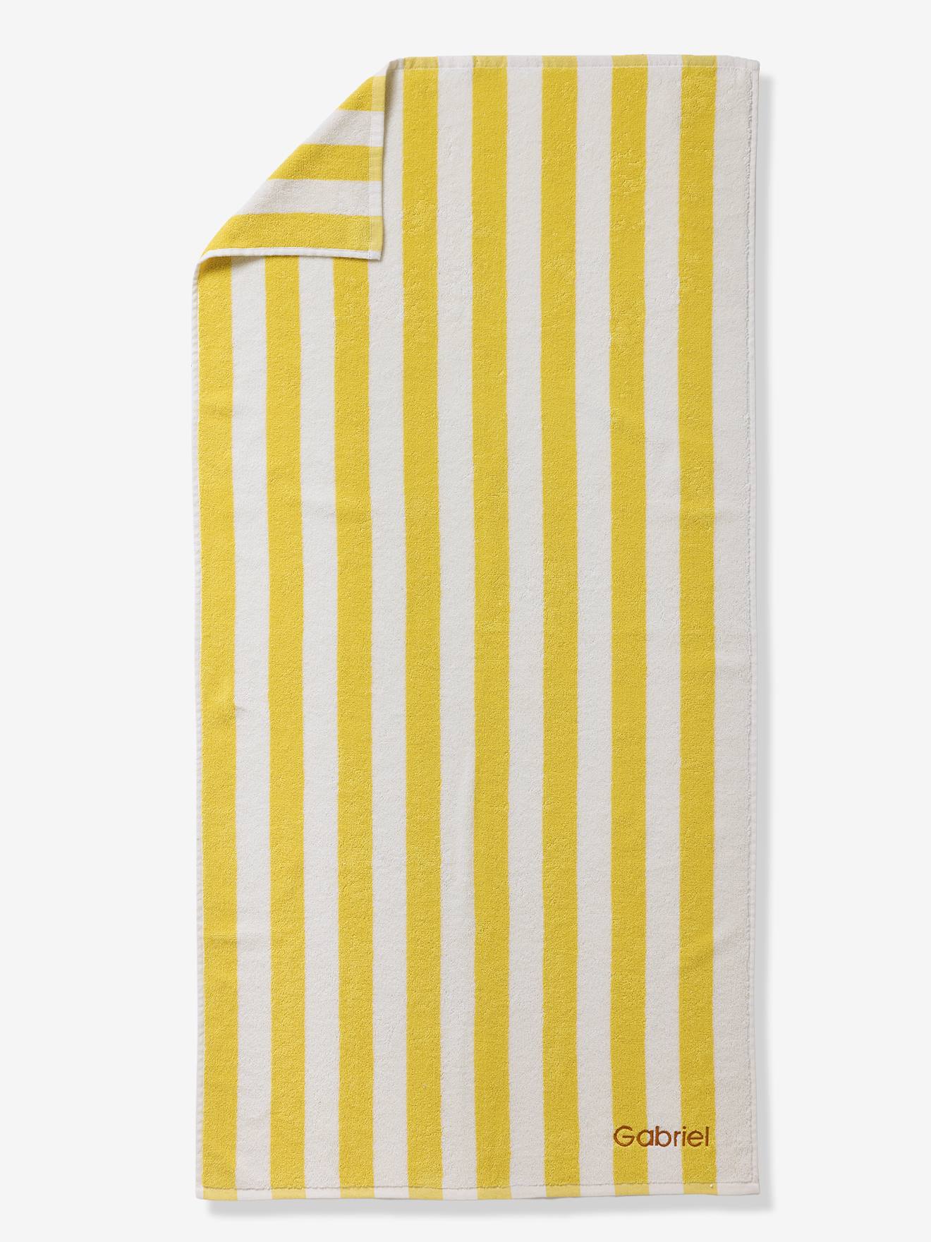 Serviette de bain rayée TRANSAT personnalisable, avec coton recyclé rayé jaune