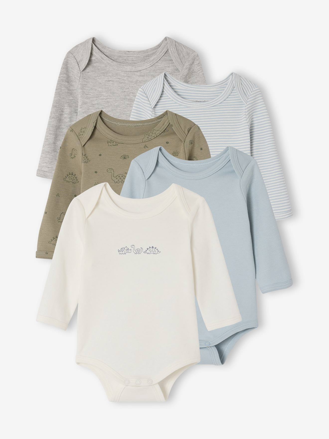 Lot 5 bodies manches longue Dinosaures kaki