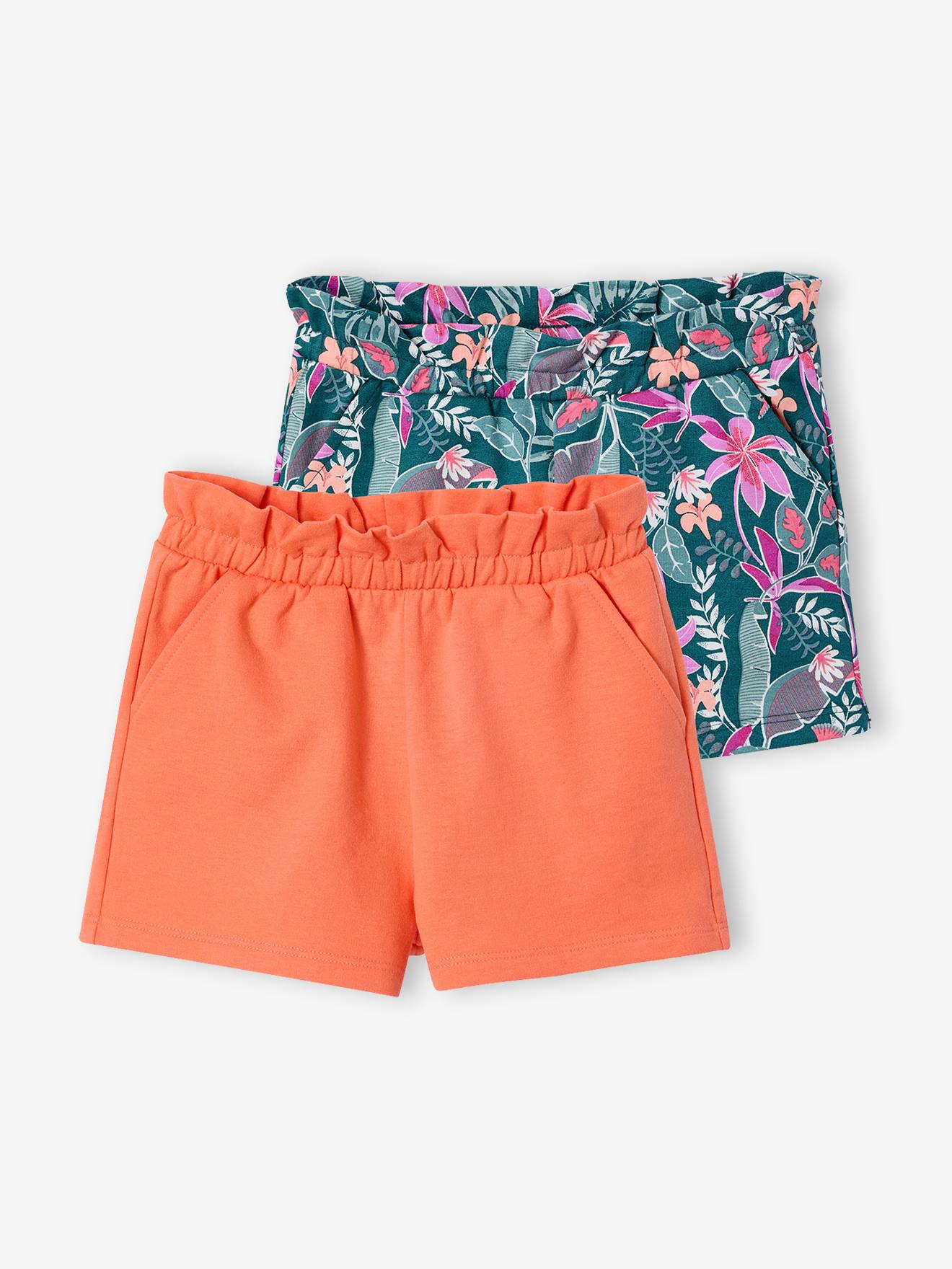 Lot de 2 shorts fille molleton léger mandarine