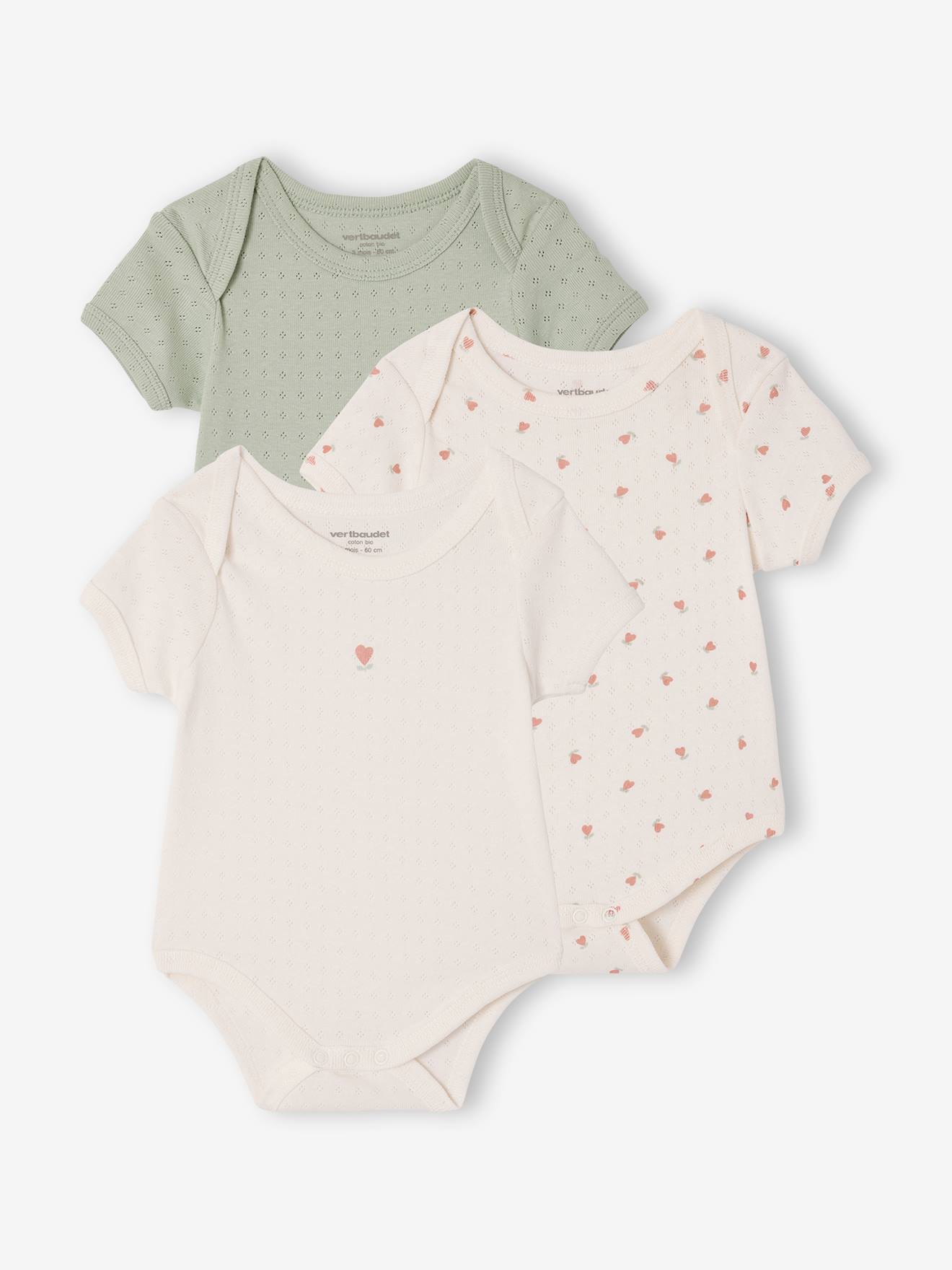 Lot 3 bodies manches courtes en pointelle vert sauge