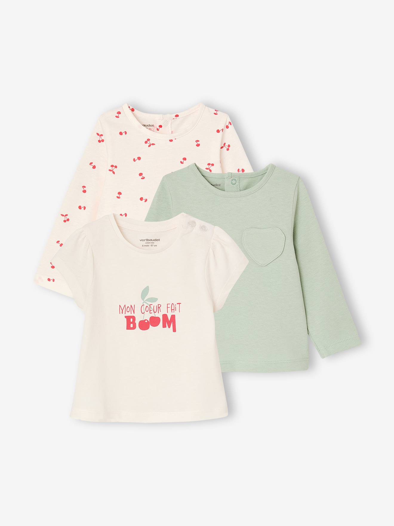 Lot de 3 t-shirts bébé fille manches longues écru