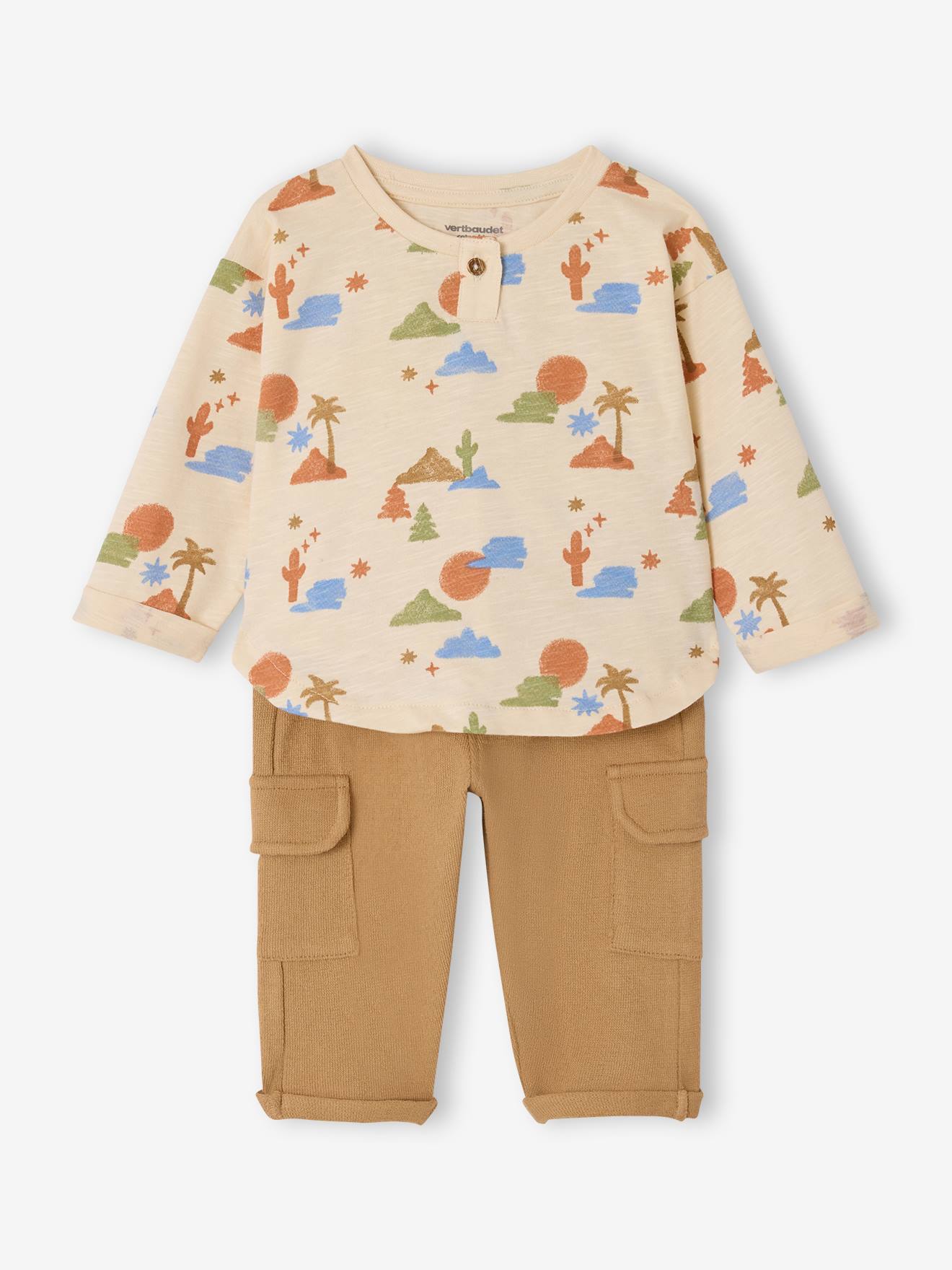 Ensemble bébé garçon T-shirt pantalon beige imprimé