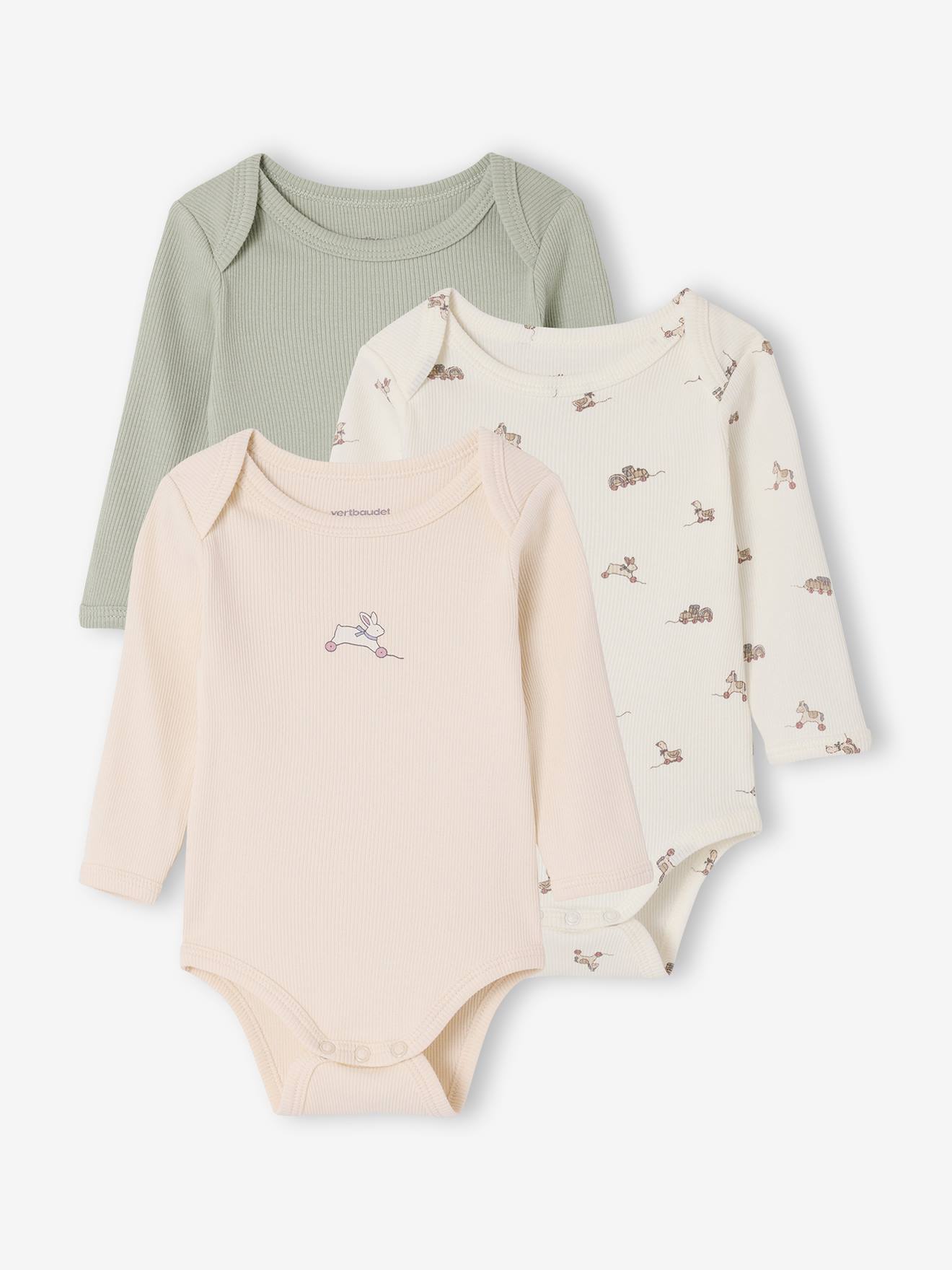 Lot 3 bodies bébé manches longue vert sauge